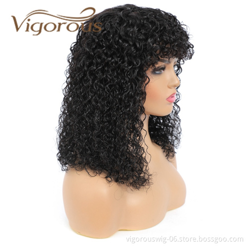 High Quality Wholesale With Fringe 100% Human Hair Cheapest Bob Curly Wave For Black Women Real Human Hair Wigs